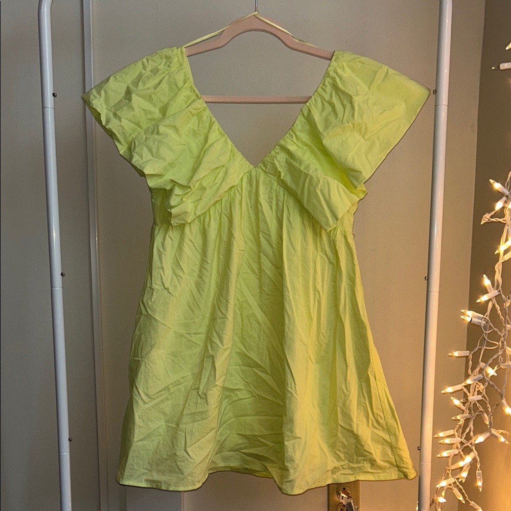 Day + Moon Yellow Ruffle Sleeve Mini Dress